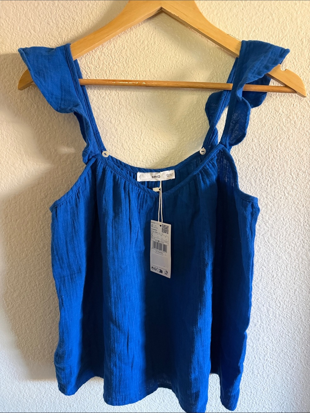 Mango Royal Blue Ruffle Tie-Strap Camisole